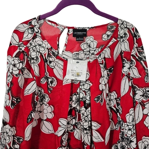 Liz Claiborne Career Red Floral Blouse NWT - Picture 2 of 8